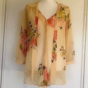 Vtg TOPSHOP *D&G Style* Floral Rose Sheer Blouse